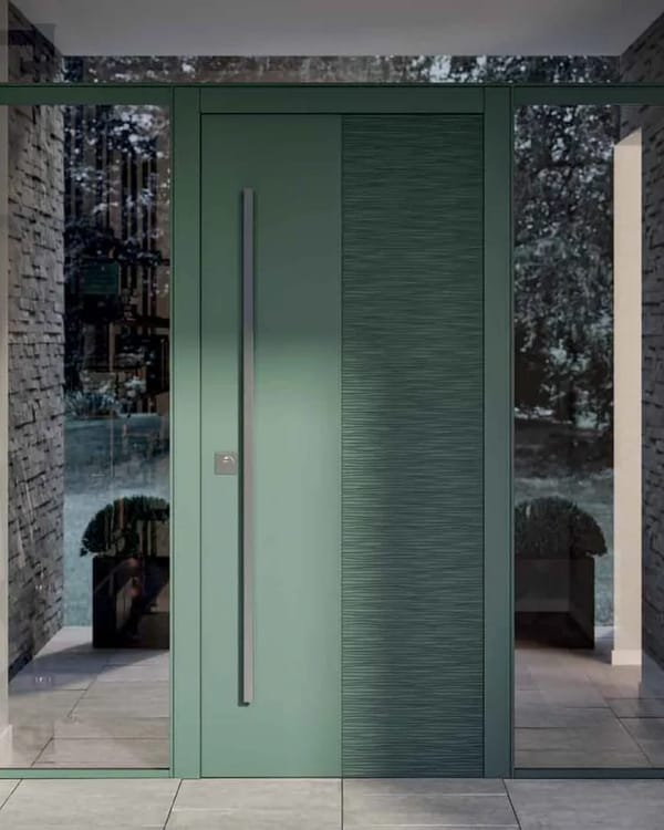 Portoncino d’ingresso verde su una facciata moderna